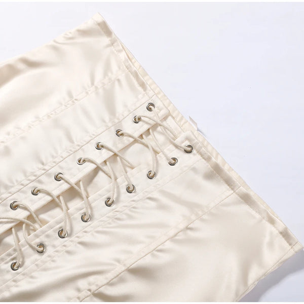 Ghislaine Satin Lace-Up Corset Mini Skirt with Lace Trim One-piece