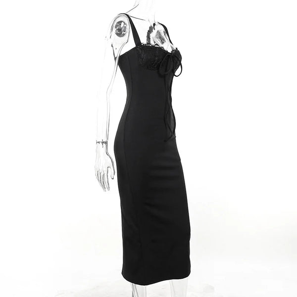 Noire Lace-Trim Tie-Front Midi Dress