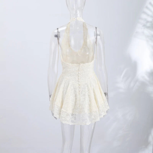Zilpah Lace Halter V-Neck A-Line Mini Dress