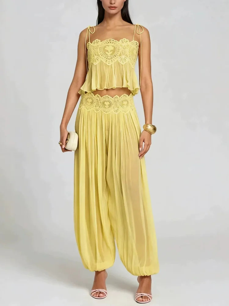 Paloma Lace-Up Pleated Pants Set Two-piece