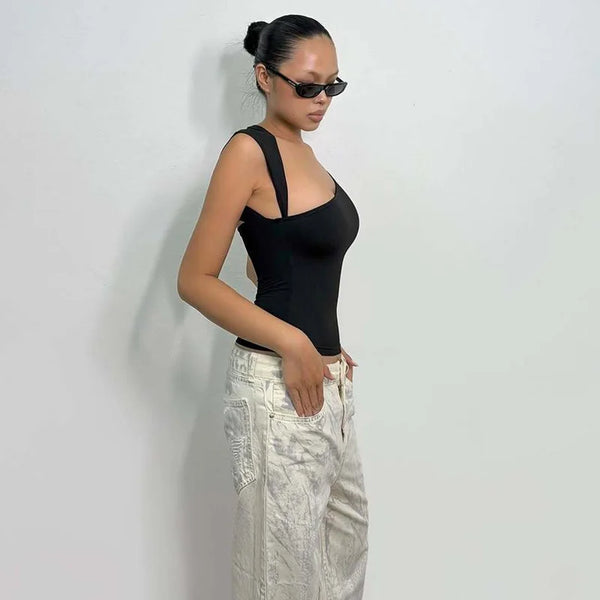 Arielle Asymmetric One-Shoulder Backless Tank Top One-piece