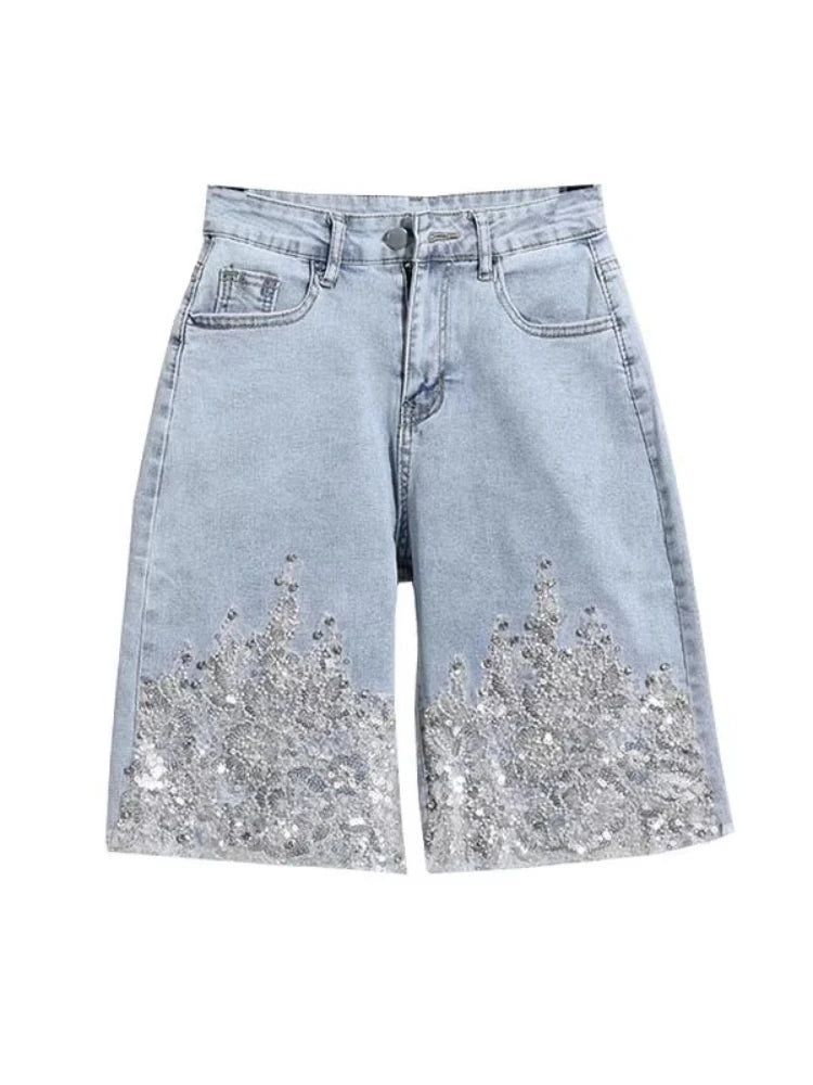 Kaia Sequin Denim Shorts Apparel One-piece