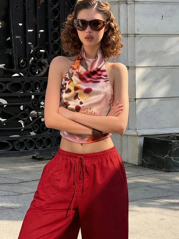 Emilia Floral Satin Halter Apparel Top