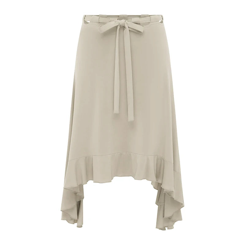 Brunella Tie-Waist Asymmetric Ruffle-Hem Midi Skirt One-piece