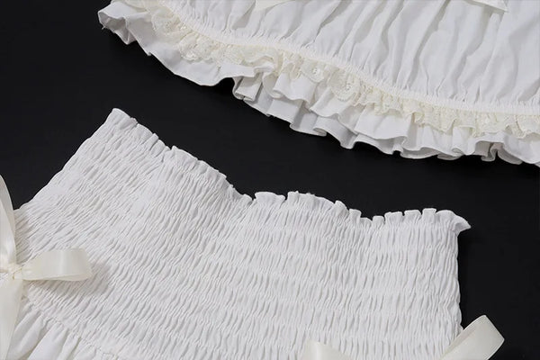 Maisie Ruffle Puff-Sleeve Mini Skirt Set Two-piece