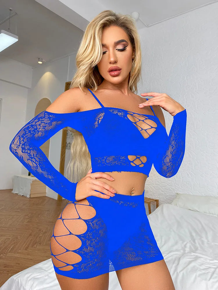 Noir Desire Fishnet Lace Lingerie Two-piece