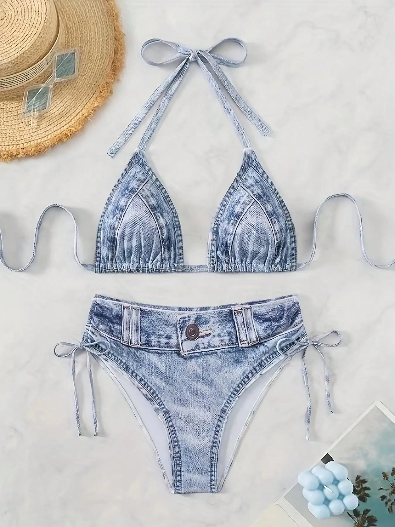 Skye Denim-Print Halter Bikini Two-piece Main image