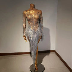 Aria Crystal Fringe Illusion maxi dress One-piece