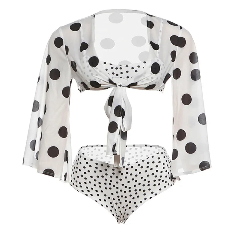 Colette Polka-Dot Bikini & Kimono Set Three-piece