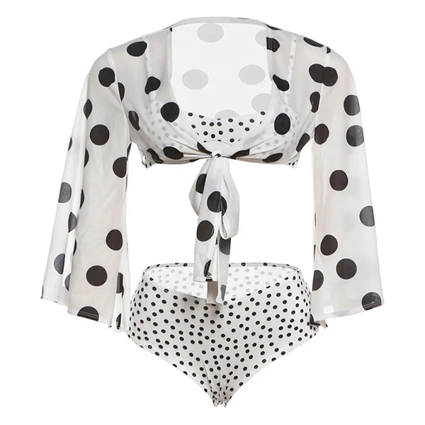 Colette Polka-Dot Bikini & Kimono Set Three-piece