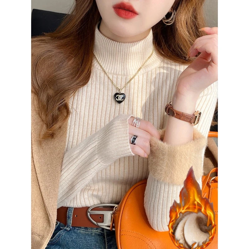 Bettany Velvet-Lined Thermal Knit Turtleneck Sweater One-piece
