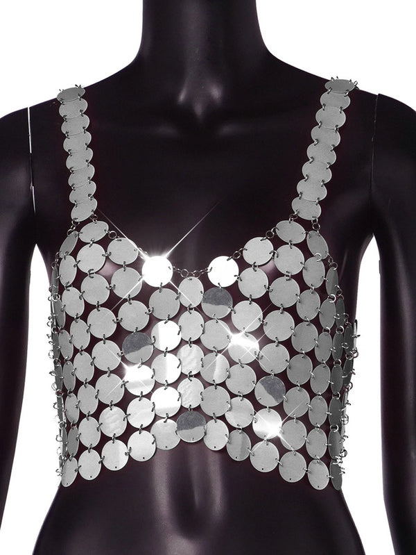 Marisol Metal Sequin Halter Crop Top