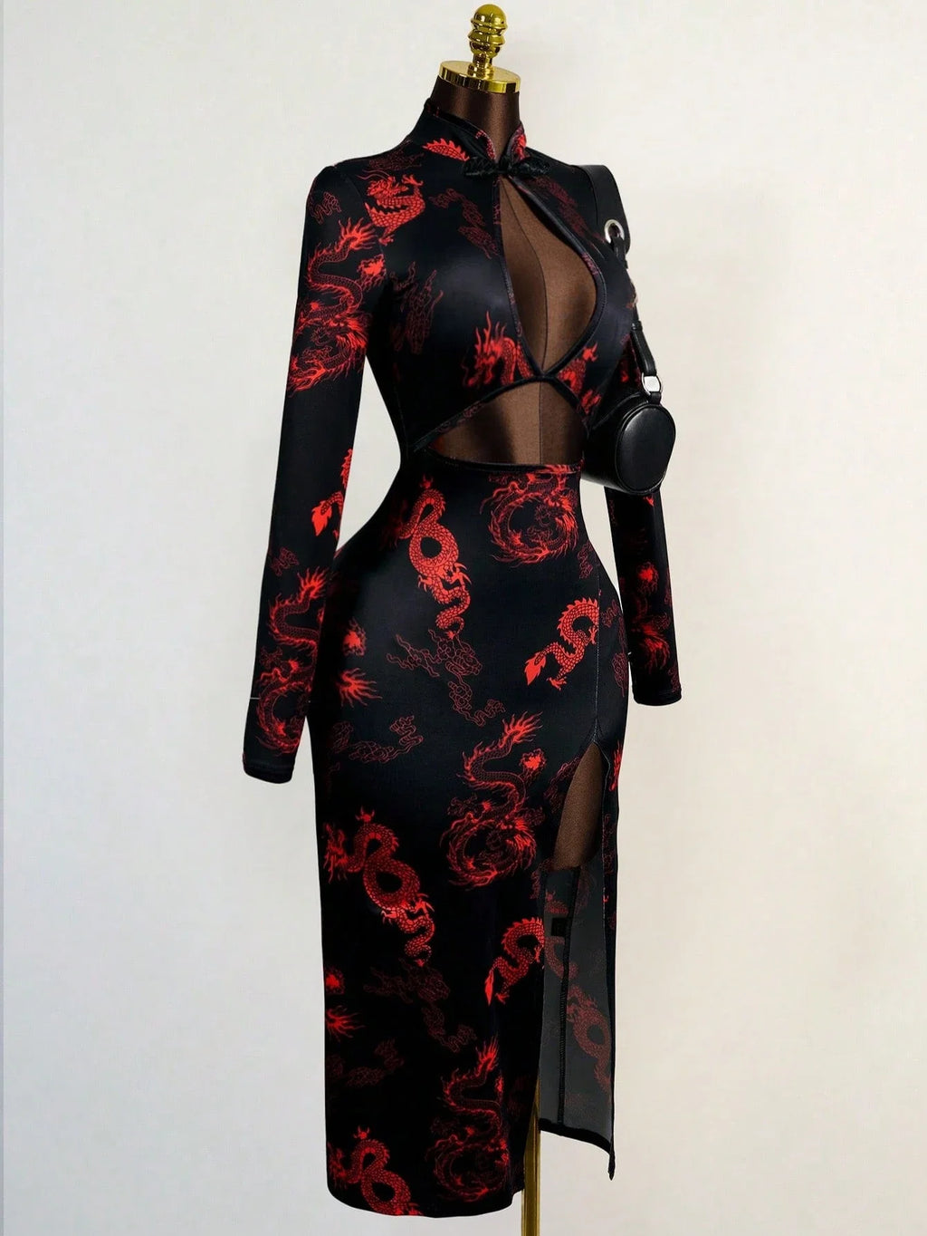 Lian Dragon-Print Keyhole Qipao Maxi Dress
