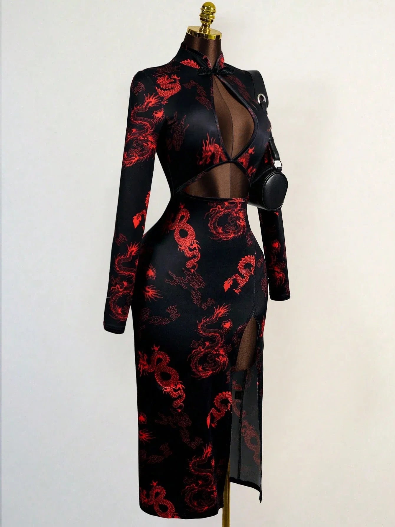 Lian Dragon-Print Keyhole Qipao Maxi Dress