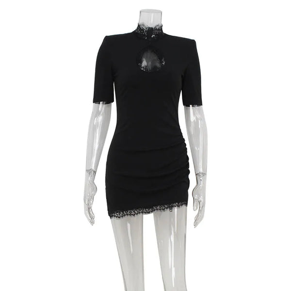Maëlle High-Neck Lace Cutout Mini Dress
