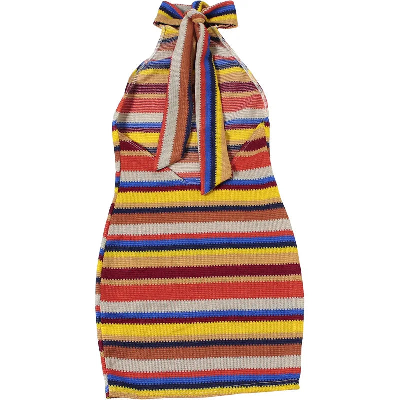 Solenne Striped Knit Halter Bodycon Mini Dress