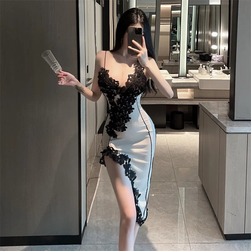 Katerina Lace Asymmetrical Bodycon Midi Dress