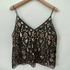 Celestia Noir Sequin Mesh Cami Top One-piece
