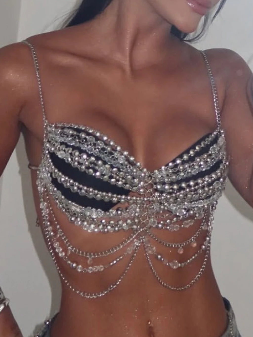 Sexy metal rhinestone corset crop top women summer see through halter tank top woman clothing hotwife cropped club party tops