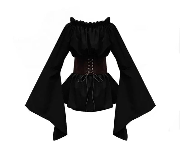 Isadora Pirate Costume Separates: Off-Shoulder Top, Tattered Skirt & Accessories