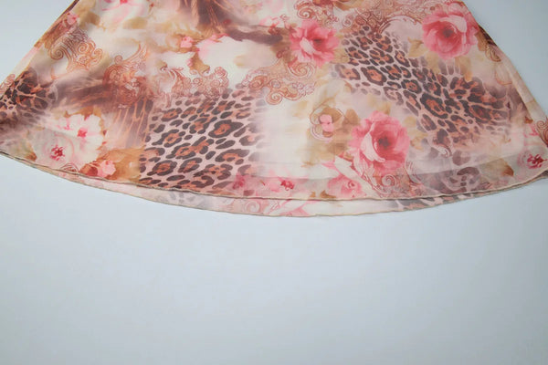Liora Leopard Floral-Mesh Long-Sleeve Mini Dress
