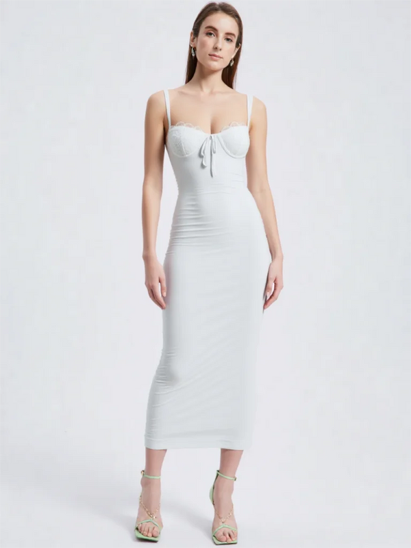 Noire Lace-Trim Tie-Front Midi Dress