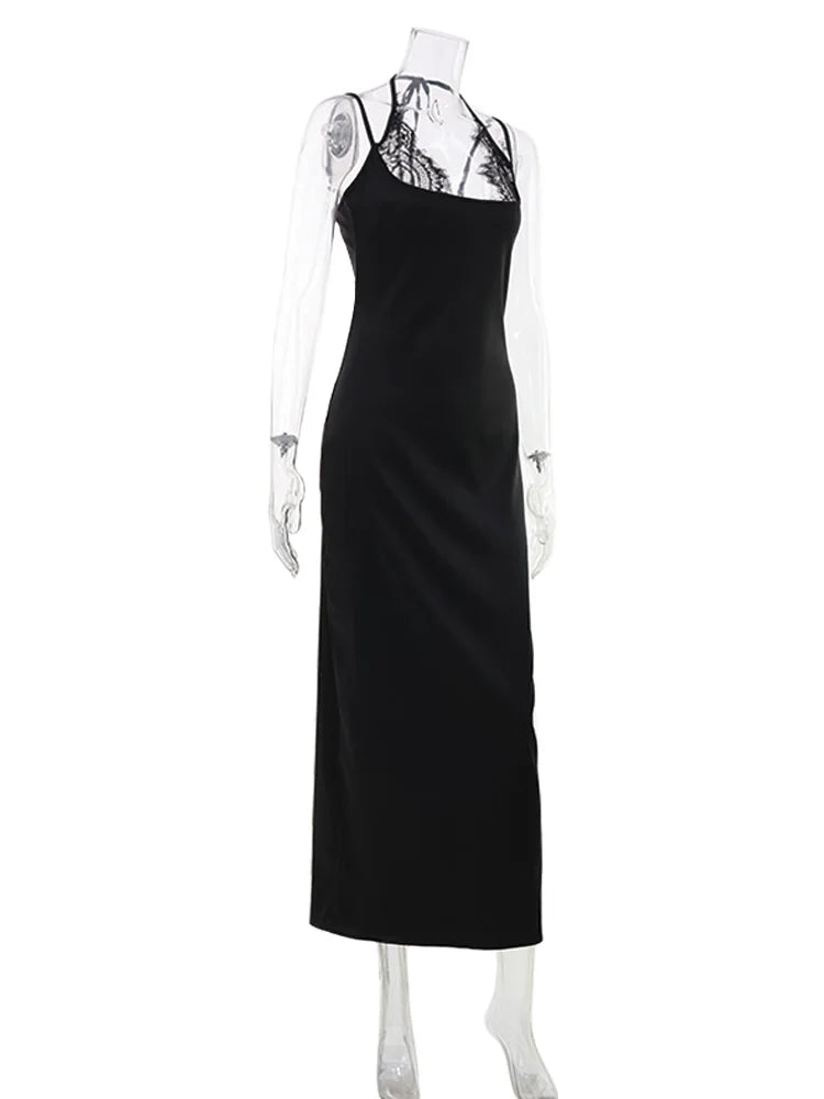 Lisandra Lace-Trim Satin Cami Slip Maxi Dress