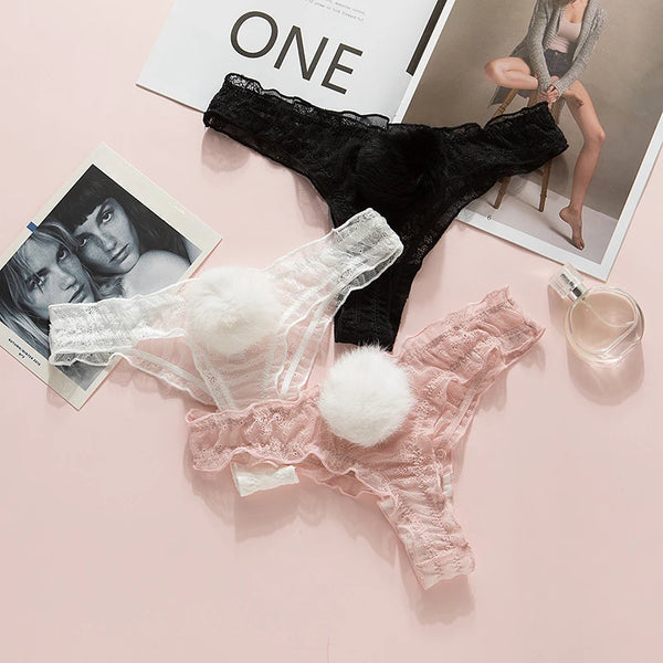 Colette Lace Mesh Bunny-Tail Panty Lingerie One-piece