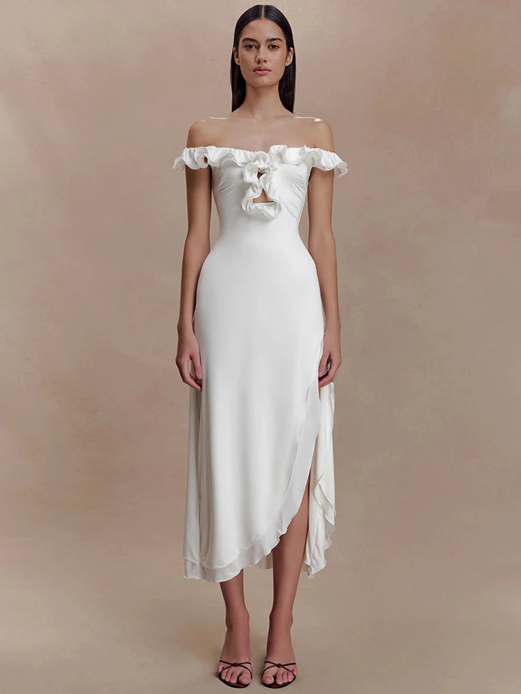 Isadora Cutout Off-Shoulder Ruffle Midi Dress