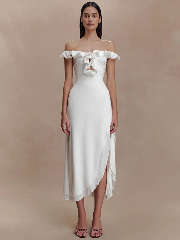 Isadora Cutout Off-Shoulder Ruffle Midi Dress