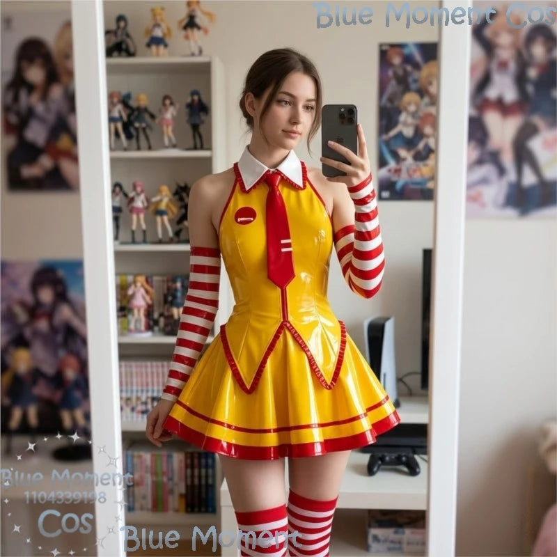 Ruby Red & Yellow Patent Server Cosplay Costume Set with Tie & Striped Socks Main image