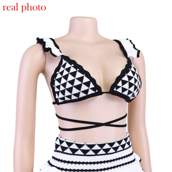Aztec Ruffle Knit Maxi Skirt Set Two-piece
