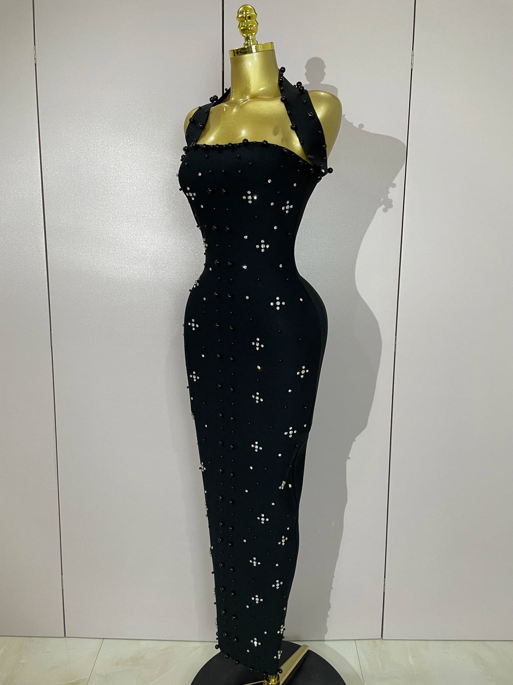 Giselle Rhinestone Pearl Bodycon Maxi Dress