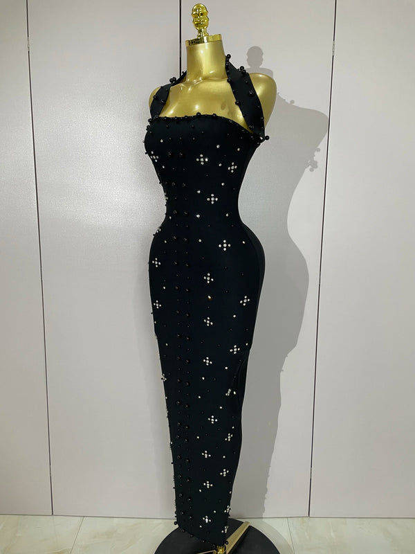 Giselle Rhinestone Pearl Bodycon Maxi Dress