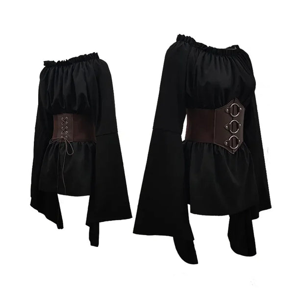 Isadora Pirate Costume Separates: Off-Shoulder Top, Tattered Skirt & Accessories
