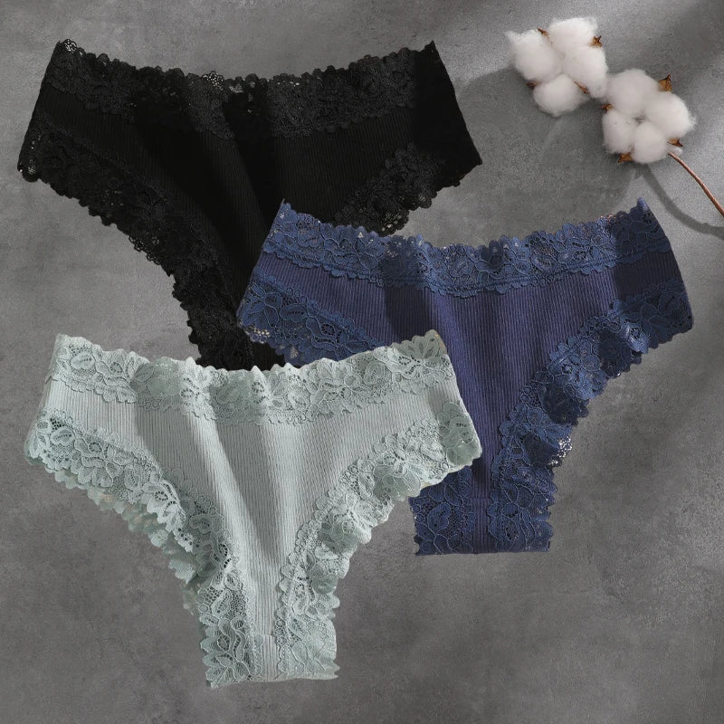 Brielle Floral Lace Bikini Panty Pack Lingerie 3-piece