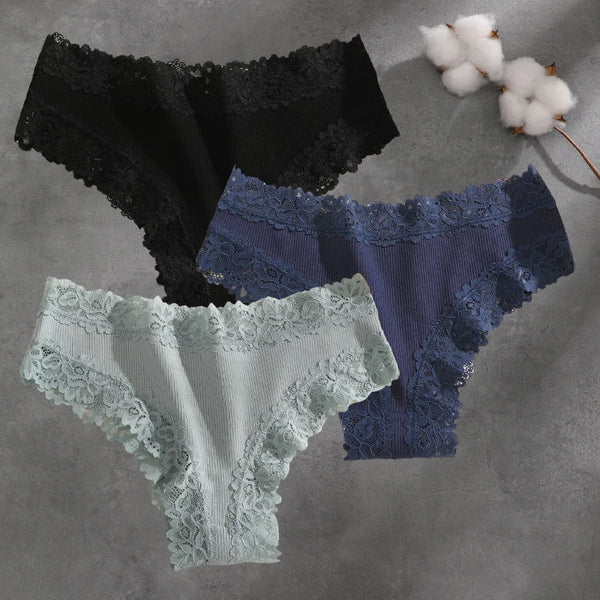 Brielle Floral Lace Bikini Panty Pack Lingerie 3-piece