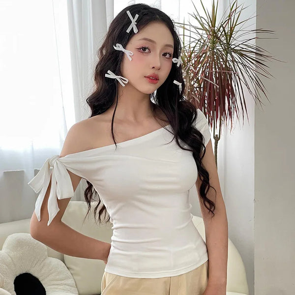 Talia Ruched One-Shoulder Backless Crop Top One-piece