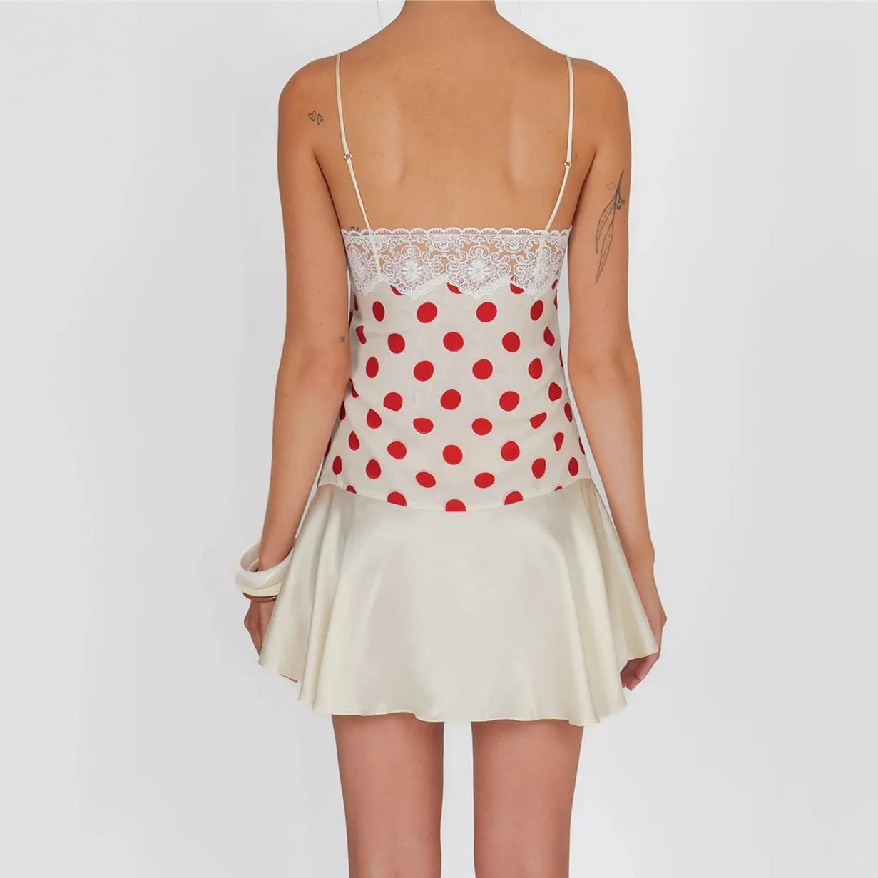 Eulalia Polka-Dot Lace-Trim Ruffle Mini Dress
