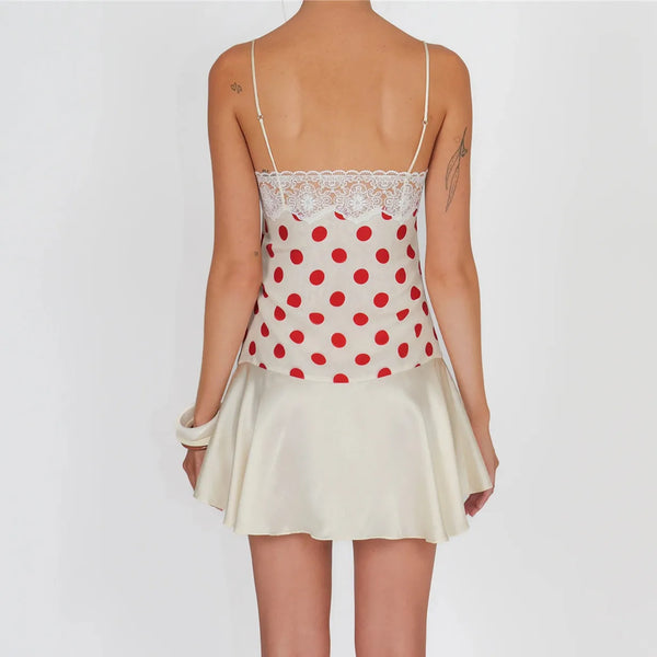 Eulalia Polka-Dot Lace-Trim Ruffle Mini Dress