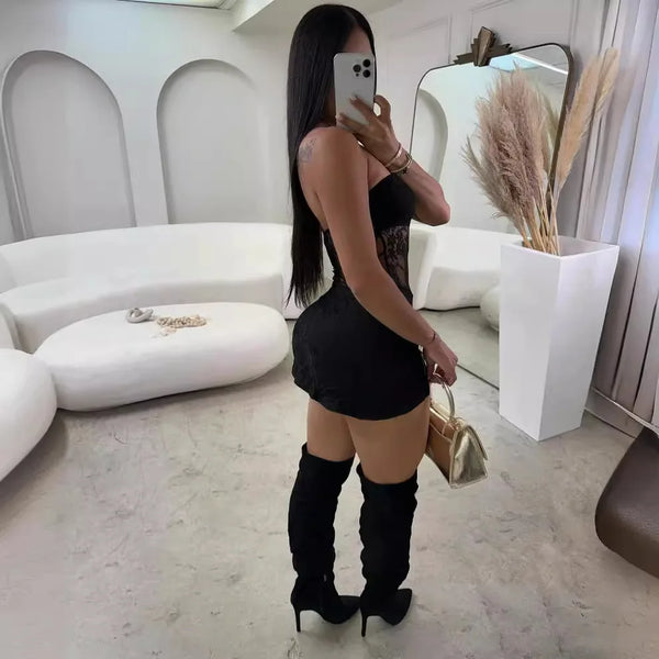 Natalia Noir Lace Cutout Mini Dress