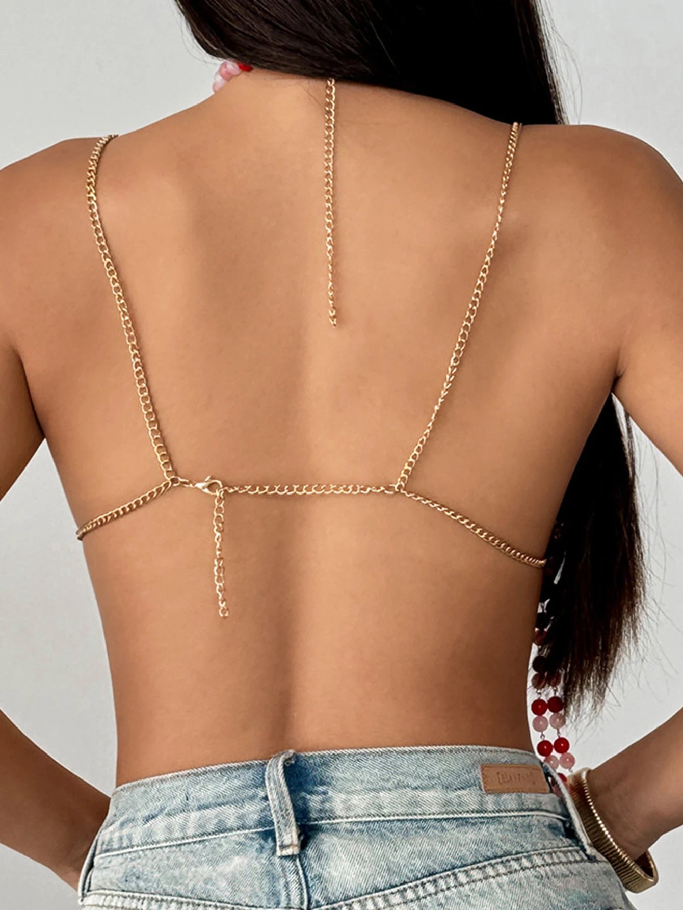 Rhea Red Metal Rhinestone Crop Top One-piece Secondary image