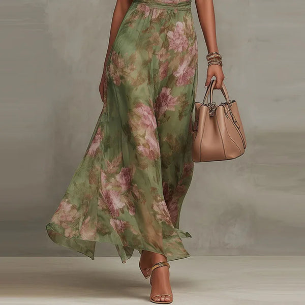 Marina Floral Chiffon Halter Maxi Dress