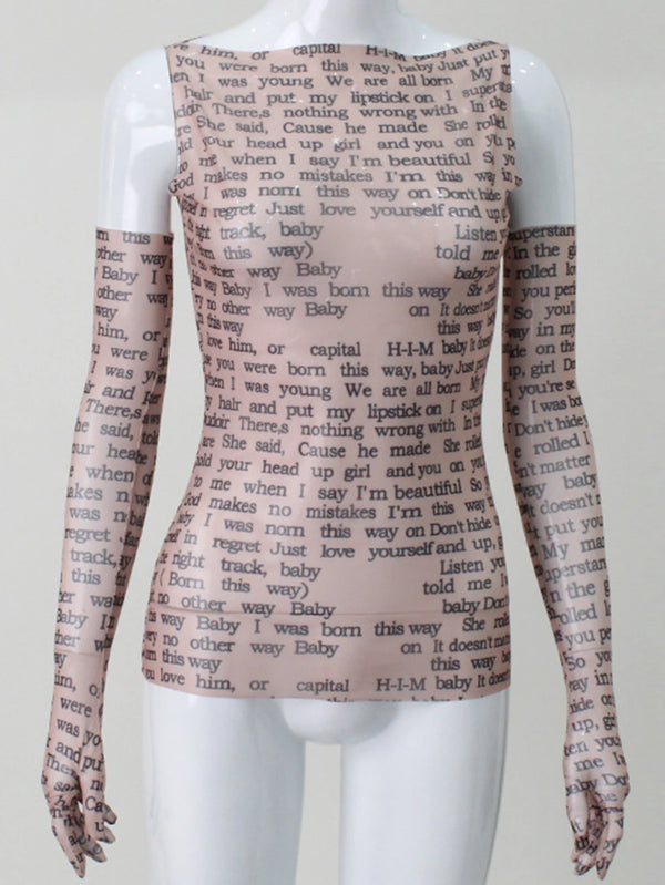 Echo Sheer Letter-Print Long-Sleeve Crop Top One-piece