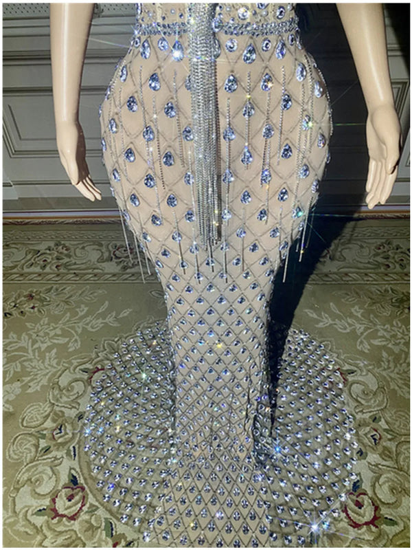 Leonie Crystal-Beaded Tulle Mermaid Maxi Gown