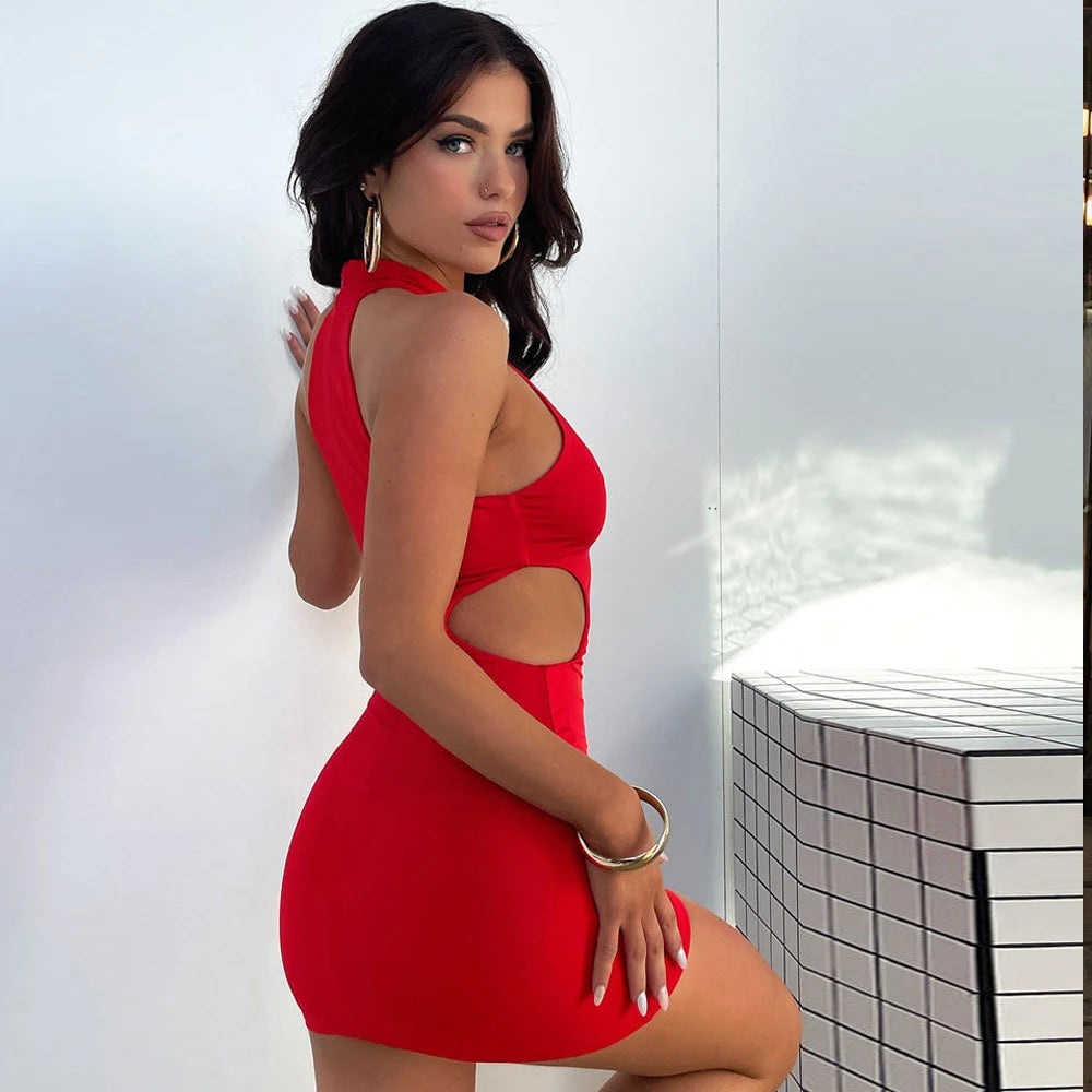 Romy Ruffle Halter Bodycon Mini Dress