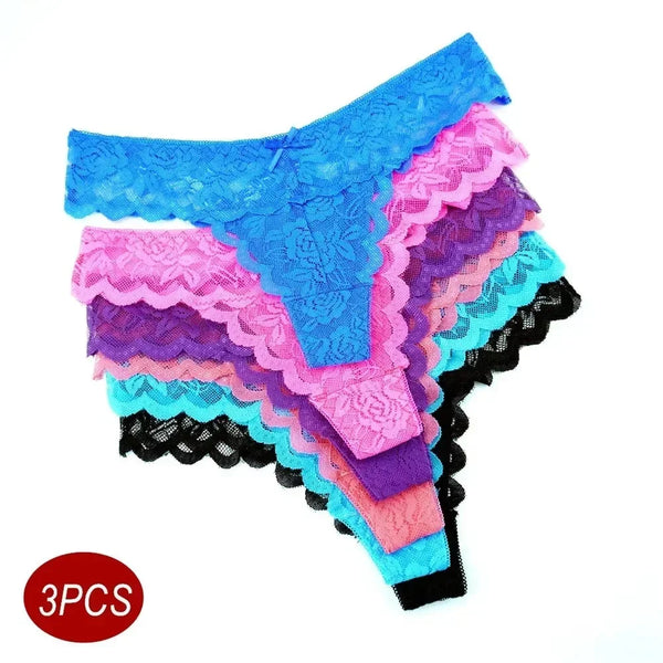 Violetta Sheer Lace G-String Panty Pack Lingerie 3-piece