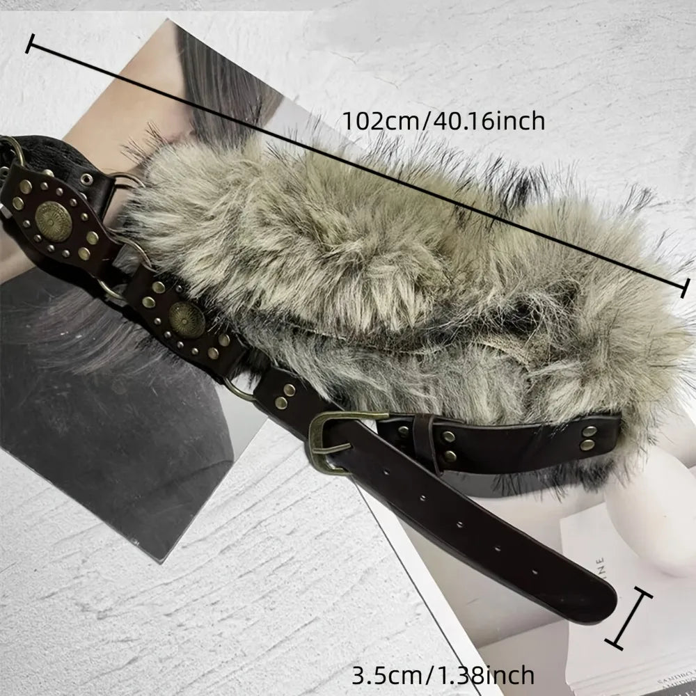 Roxy Faux-Fur Rivet Y2K Belt