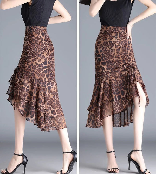 Petra Animal Print Chiffon A-Line Midi Skirt One-piece