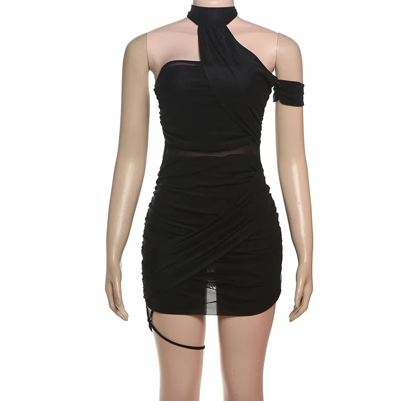 Blair Ruched Mesh Halter Bodycon Mini Dress